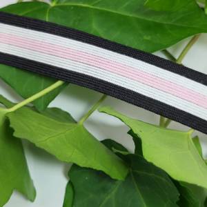 2,85 EUR/Meter Gummiband, Contrast Stripes, elastisches Band Streifen,  Schwarz Weiß Rosa elastisch Bild 1