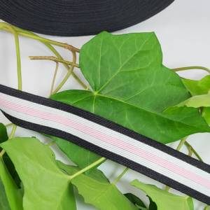 2,85 EUR/Meter Gummiband, Contrast Stripes, elastisches Band Streifen,  Schwarz Weiß Rosa elastisch Bild 3
