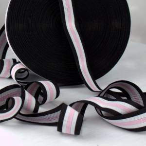 2,85 EUR/Meter Gummiband, Contrast Stripes, elastisches Band Streifen,  Schwarz Weiß Rosa elastisch Bild 4