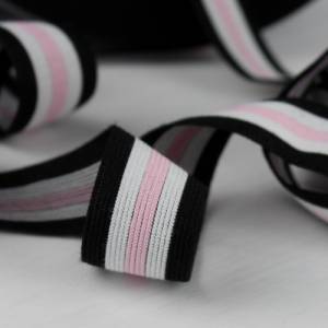 2,85 EUR/Meter Gummiband, Contrast Stripes, elastisches Band Streifen,  Schwarz Weiß Rosa elastisch Bild 5