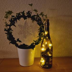 Dekorative Flasche mit LED Lichtdraht, handbemalt in Kupfer Bild 2