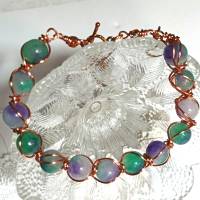 Armband grün lila von 17 bis 24 cm verstellbar handgemacht wirework kupfer Armreif Bild 2