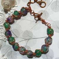 Armband grün lila von 17 bis 24 cm verstellbar handgemacht wirework kupfer Armreif Bild 7