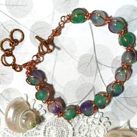 Armband grün lila von 17 bis 24 cm verstellbar handgemacht wirework kupfer Armreif Bild 8