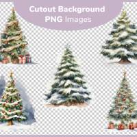Verschneite Weihnachtsbäume PNG Clipart Bundle - 10 Aquarell Bilder, Transparenter Hintergrund, Weihnachten Dekoration Bild 3