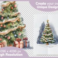 Verschneite Weihnachtsbäume PNG Clipart Bundle - 10 Aquarell Bilder, Transparenter Hintergrund, Weihnachten Dekoration Bild 4