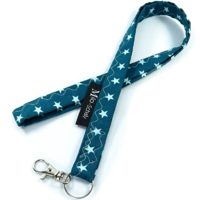 Schlüsselband Sterne lang mit Karabiner Stoff petrol