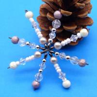 Perlenstern, Drahtstern, weiß silber, Anhänger, Adventsdeko, Dekoration, Geschenkanhänger, Baumschmuck, Weihnachtsstern Bild 1