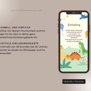 Personalisierte Dino-Einladung für den unvergesslichen Kindergeburtstag - einfach per WhatsApp verschicken | Dinosaurier Bild 2