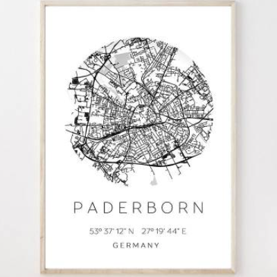 Poster PADERBORN STADTPLAN mit Koordinaten | Heimatstadt | Stadtposter | Personalisiert | Map | Karte Geschenk | Kunstdr