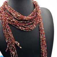 Halskette xxl, Glasperlenkette extralang, gefädelt, rot braun weiß, 160cm, 9 Stränge Bild 2