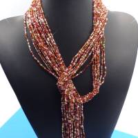 Halskette xxl, Glasperlenkette extralang, gefädelt, rot braun weiß, 160cm, 9 Stränge Bild 3