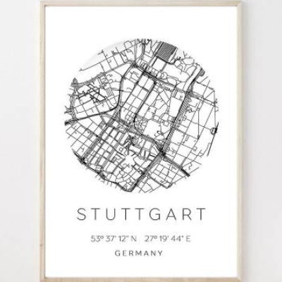 Poster STUTTGART STADTPLAN mit Koordinaten | Heimatstadt | Stadtposter | Personalisiert | Map | Karte Geschenk | Kunstdr