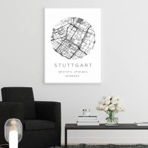 Poster STUTTGART STADTPLAN mit Koordinaten | Heimatstadt | Stadtposter | Personalisiert | Map | Karte Geschenk | Kunstdr Bild 2