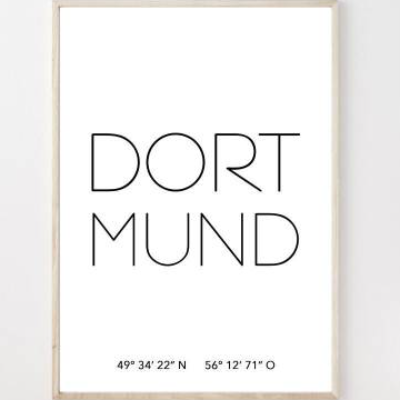 Poster DORTMUND mit Koordinaten | Heimatstadt | Stadtposter | Personalisiert | Stadt Geschenk | Kunstdruck | Umzug Einzu