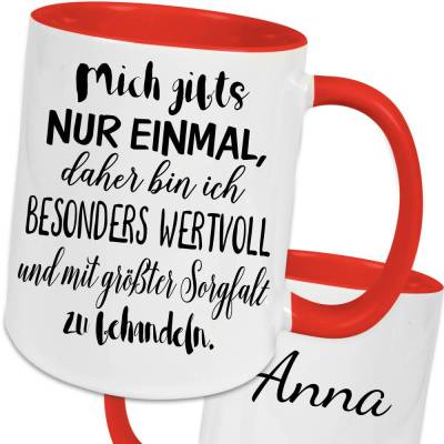 Personalisierte Tasse mit Spruch und Name - Einzigartig Wertvoll Danke Abschied Geburtstag Weihnachten Geschenke