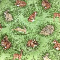 Baumwollstoff Forest, Waldtiere Fuchs, Reh, Igel, Hase, Maus, 50 cm lang und 110 cm breit, ca. 160g/qm Tiere im Wald Bild 1