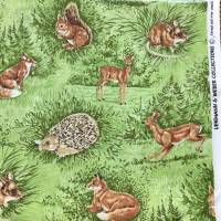 Baumwollstoff Forest, Waldtiere Fuchs, Reh, Igel, Hase, Maus, 50 cm lang und 110 cm breit, ca. 160g/qm Tiere im Wald Bild 2