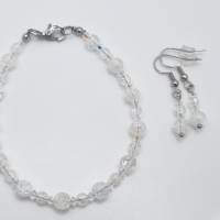 Schmuckset mit Bergkristall und Swarovski Kristallen Weiß Crystal AB Perlen (788) Bild 2