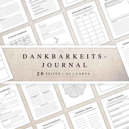 Dankbarkeitsjournal als Canva Version in Deutsch (A4) | Seiten zum ausdrucken oder digital nutzbar | 20 Seiten zum indiv