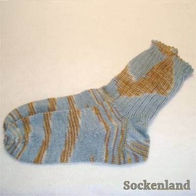 handgestrickte Socken, Strümpfe Gr. 42 / 43, in hellblau, ocker und weiß, Herrensocken, Damensocken, Einzelpaar