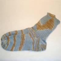 handgestrickte Socken, Strümpfe Gr. 42 / 43, in hellblau, ocker und weiß, Herrensocken, Damensocken, Einzelpaar Bild 2