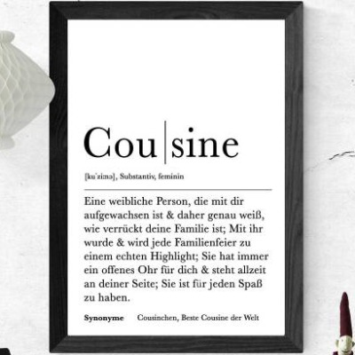 Poster COUSINE | Danke | Cousine | Geschenk | Definition | Schwanger | Vorfreude | Geburtstag | Kunstdruck | Familie | D