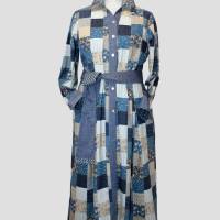 Damen Hemd Kleid Motiv Patchwork Print in Blau/Sand Farben Bild 1