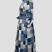 Damen Hemd Kleid Motiv Patchwork Print in Blau/Sand Farben Bild 2