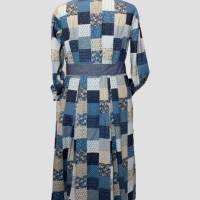 Damen Hemd Kleid Motiv Patchwork Print in Blau/Sand Farben Bild 3