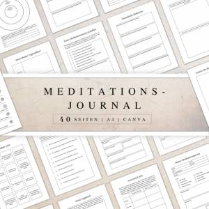 Meditationsjournal als Canva Version in Deutsch (A4) | Seiten zum ausdrucken oder digital nutzbar | 40 Seiten zum indivi Bild 1