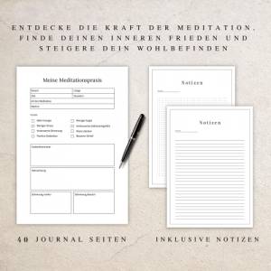 Meditationsjournal als Canva Version in Deutsch (A4) | Seiten zum ausdrucken oder digital nutzbar | 40 Seiten zum indivi Bild 3