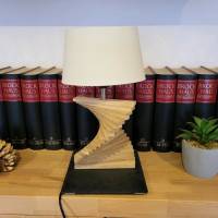 Handgemachte Tisch Lampe aus Holz und Schiefer Bild 3