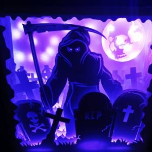 Lampe mit 3D Bild Halloween inkl. Farbwechsel Shadowbox. Bild 2