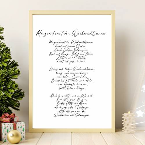 Poster MORGEN KOMMT der WEIHNACHTSMANN | Weihnachtslied | Weihnachtsgeschenk | Merry Christmas | Frohe Weihnachten | Ges