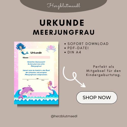 Urkunde Meerjungfrau | Unterwasserparty | Meerjungfrau Urkunden A4 | Urkunden ausdrucken | Kindergeburtstag | Mitgebsel