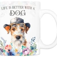 Hunde-Tasse LIFE IS BETTER WITH A DOG mit Foxterrier Bild 1