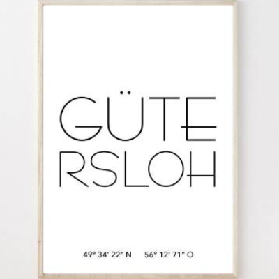 Poster GÜTERSLOH mit Koordinaten | Heimatstadt | Stadtposter | Personalisiert | Stadt Geschenk | Kunstdruck | Umzug Einz