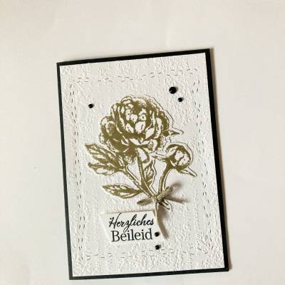 Beileidskarte Kondolenzkarte Trauerkarte mit Grußtext Handgefertigt in Weiß-Schwarz-Savanne