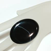 Ring schwarz Achat oval 52 x 40 Millimeter sehr großer Stein statementschmuck Herrenring Bild 6