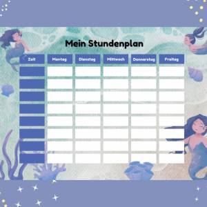 Stundenplan Meerjungfrau als Download in DIN A4 | Aquarium | Einschulung | Schulkind 2023 | Geschenk zur Einschulung | d Bild 2