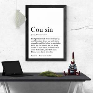 Poster COUSIN | Danke | Cousin | Geschenk | Definition | Schwangerschaft | Vorfreude | Geburtstag | Kunstdruck | Familie Bild 1