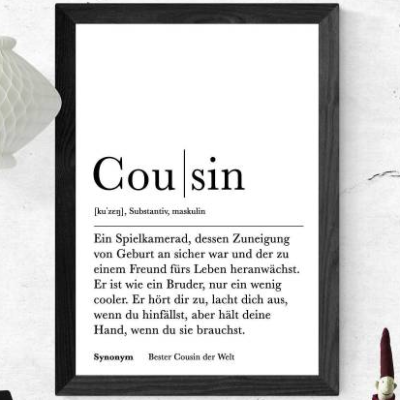 Poster COUSIN | Danke | Cousin | Geschenk | Definition | Schwangerschaft | Vorfreude | Geburtstag | Kunstdruck | Familie