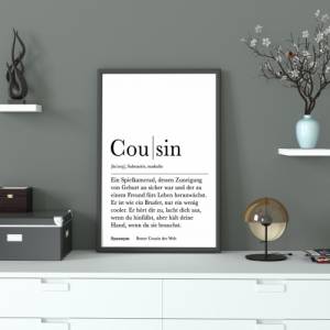 Poster COUSIN | Danke | Cousin | Geschenk | Definition | Schwangerschaft | Vorfreude | Geburtstag | Kunstdruck | Familie Bild 2