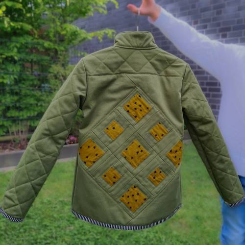 Handmade QuiltJacke für Sommer Frühling Herbst in sanften Erdtönen, leichter gefütterter Anorack, mit Patchworkdetail, S