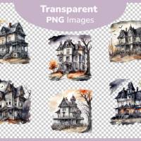 Gruseliges Geisterhaus PNG Clipart Bundle - 10 Aquarell Bilder, Transparenter Hintergrund, Halloween & Party Dekoration Bild 3