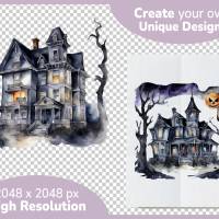 Gruseliges Geisterhaus PNG Clipart Bundle - 10 Aquarell Bilder, Transparenter Hintergrund, Halloween & Party Dekoration Bild 4