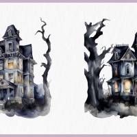 Gruseliges Geisterhaus PNG Clipart Bundle - 10 Aquarell Bilder, Transparenter Hintergrund, Halloween & Party Dekoration Bild 5