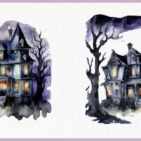 Gruseliges Geisterhaus PNG Clipart Bundle - 10 Aquarell Bilder, Transparenter Hintergrund, Halloween & Party Dekoration Bild 7