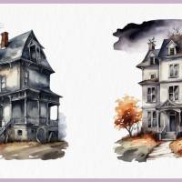 Gruseliges Geisterhaus PNG Clipart Bundle - 10 Aquarell Bilder, Transparenter Hintergrund, Halloween & Party Dekoration Bild 8